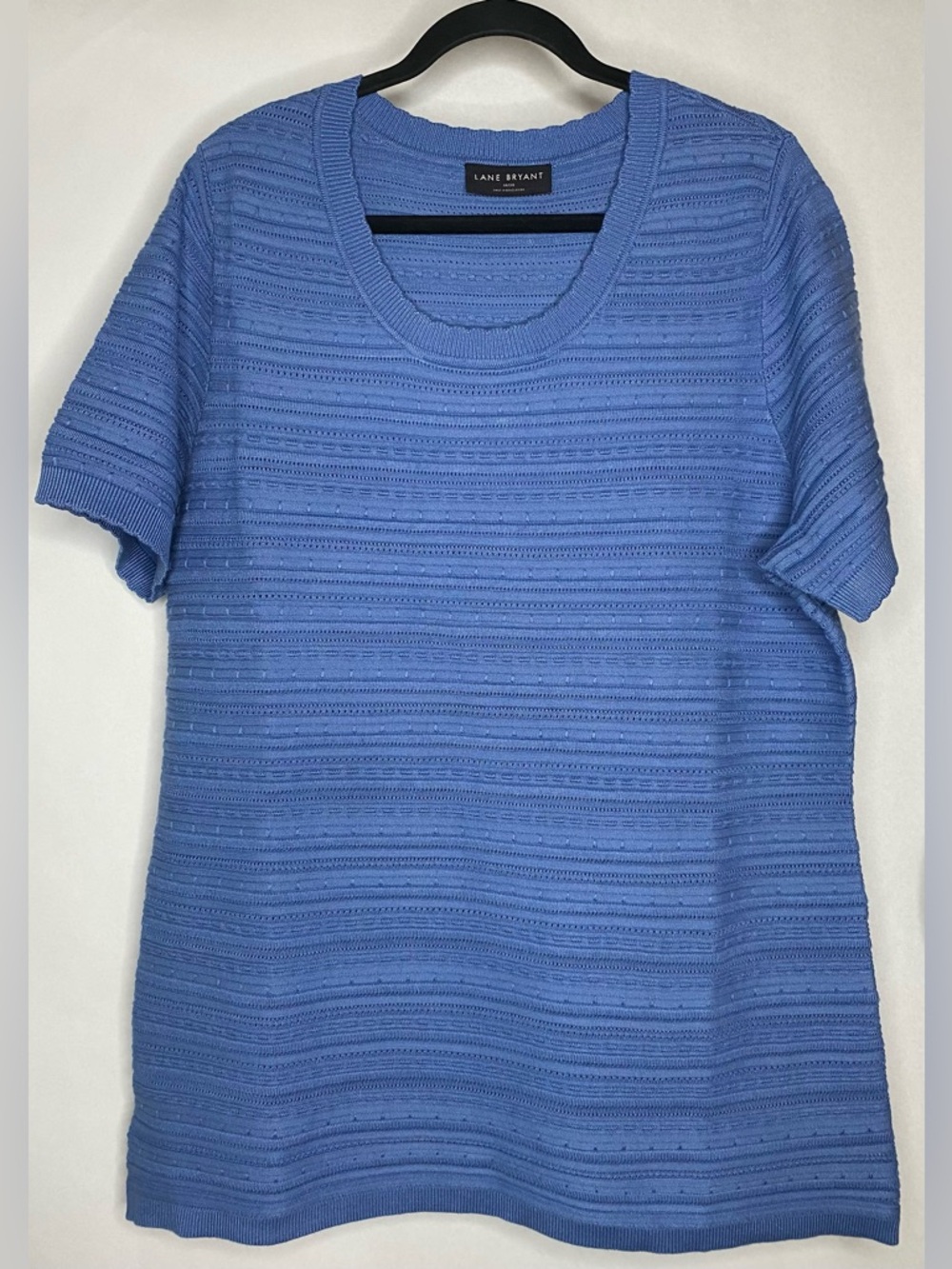 Lane Bryant Short-Sleeve Texture-Stitch Short Sleeve Sweater Tee Top Blue Sz 20